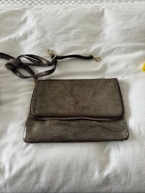 Metallic Brown Crossbody Clutch. Genuine Leather